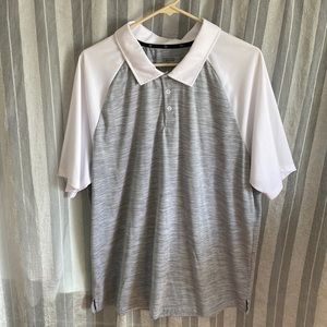 Mens Zelos wet dry polo size extra large heather gray and white color NWOT